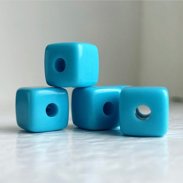 Acrylic Turquoise Blue Square Cube Beads 12.5mm (10)