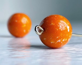 Vintage Orange White Speckled Round Lucite Beads 12mm (16) Made in Italy