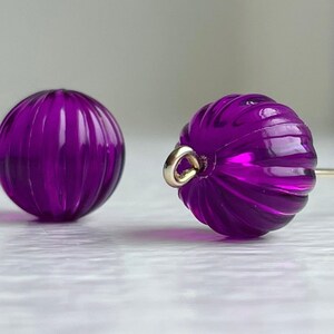 Vintage Lucite Purple Fluted Round Melon Beads 12mm (12)