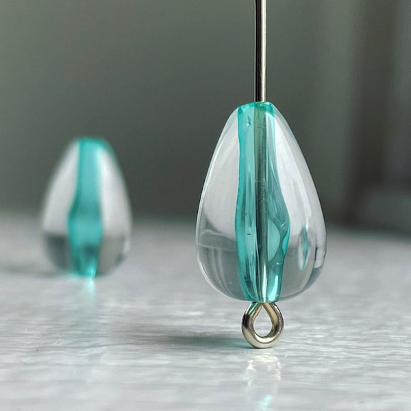 Crystal Clear Teal Core Acrylic Teardrop Drop Beads 15mm (20)