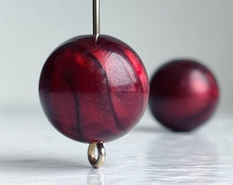 Vintage Pearly Red Wine Marbled Round Lucite Beads 14mm (12)