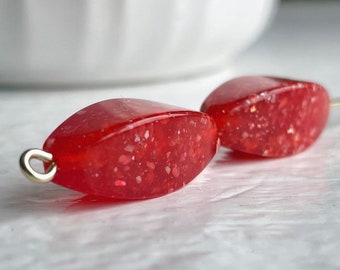Vintage Red Oval Beads Shell Abolone MOP Resin 22mm (10)
