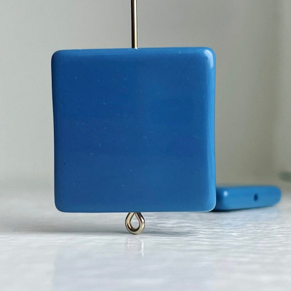 Blue Flat Square Acrylic Beads 25mm (6)