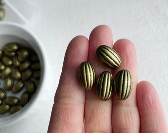 Antique Bronze Acrylic Fluted Oval Corrugated Beads 16mm (16)