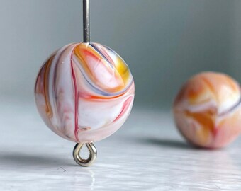 Vintage Lucite Marbled Peach Orange Pink Blue Red White Round Beads 14mm (12)