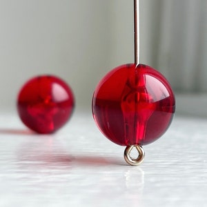 Vintage Runde rote Lucite-Perlen, durchscheinend, 14 mm (12)