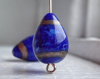 Vintage Royal Blue Copper Lampwork Drop Teardrop Beads 18mm (4)