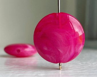 Hot Pink White Marbled Acrylic Pillow Coin Beads 22mm (8)