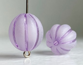 Purple Fluted Round Acrylic Bead Matte Frosted Finish 16mm (10)