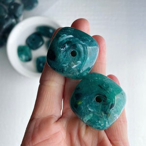 Large Chunky Squared Teal Green White Marbled Acrylic Spacer Beads 31mm 4 image 2
