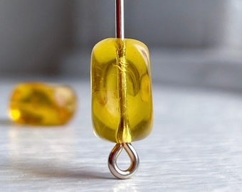 Vintage Czech Glass Pinched Topaz Oval Rounded Rectangle Beads 11x6mm (12)