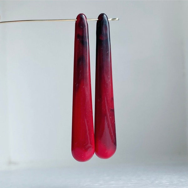 Red Black Marbled Acrylic Pendant Teardrop Drop Beads 69mm (10) Long