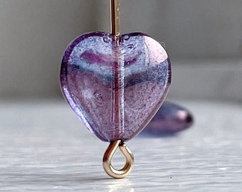 Czech Glass Amethyst Heart Fire Polished Beads 11x12mm (12)