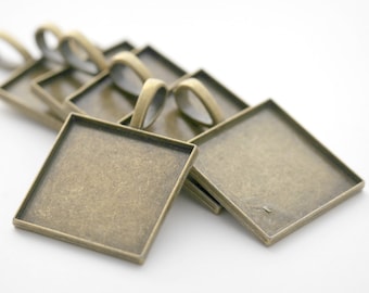 Bronze Settings Tray Pendant Square Nickel Free Alloy Frame Findings 25mm 1 inch (6)