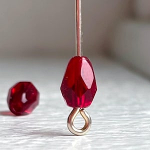 Vintage Czech Glass Ruby Red Faceted Glass Drop Beads 7mm Teardrop (20)