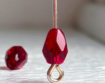 Vintage Czech Glass Ruby Red Faceted Glass Drop Beads 7x5mm Teardrop (20)