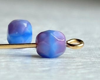 Vintage Czech Glass Blue Pink Faceted Round Glass Beads 6mm (20)