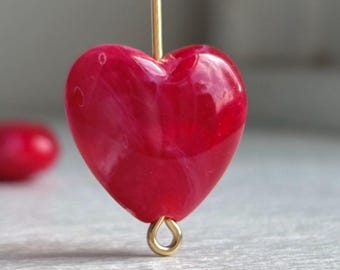 Marbled Red White Acrylic Heart Beads 18mm (12)