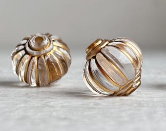 Lanterna de contas de acrílico caneladas com incrustações de cristal dourado, 14 mm (12)