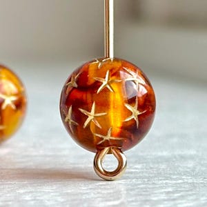 Tortoise Topaz Gold Star Acrylic Round Beads Tortoiseshell 10mm (20) image 2