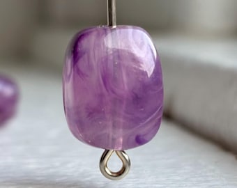 Amethyst White Marbled Rounded Flat Acrylic Rectangle Beads 13mm (14)