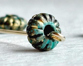 Verdigris Acrylic Fluted Spacer Bronze Rondelle Beads Patina Aged 8mm (30)