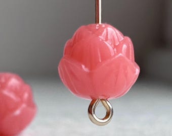 Milky Dusty Rose Pink Layered Acrylic Lotus Flower Artichoke Beads 10mm (16)
