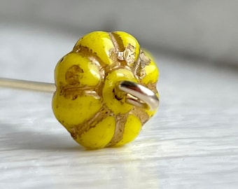 Vintage Yellow Gold Corrugated Czech Glass Flower Fluted Spacer Beads 9x4mm (14)