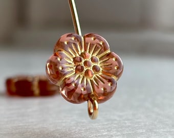 Carved Topaz Gold Inlay Acrylic Flat Flower Beads 13mm (20)