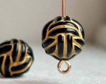 Ornate Black Gold Round Acrylic Knot Basket Beads Carved 10mm (16)