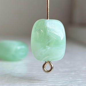 Seafoam Green White Marbled Rounded Flat Acrylic Rectangle Beads 13mm (14)