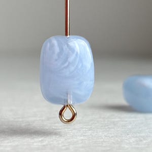 Light Blue White Marbled Rounded Flat Acrylic Rectangle Beads 13mm (14)