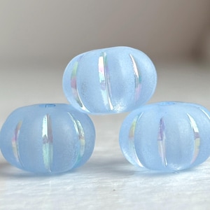 Cuentas redondas de acrílico azul estriado y esmerilado, forma de melón aplastado, AB mate, 12 x 9 mm (14)