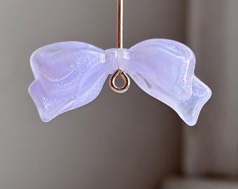 Opalescent Lavender Pastel Purple Acrylic Glitter Bow Beads 29x13x5mm (8)