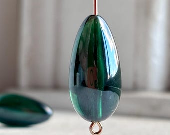 Contas vintage de acrílico verde AB em formato de gota, 26 mm (6)