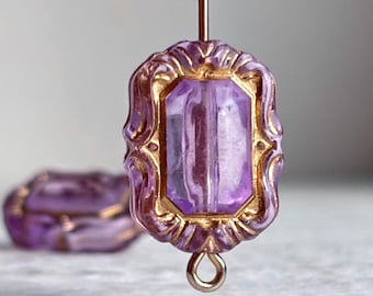 Purple Gold Carved Acrylic Rectangle Gem Beads 18x13mm (12)