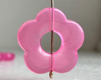 Milky Pink Acrylic Semi-Translucent Flower Frame Beads 26mm (6)