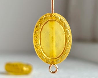 Matte Yellow Gold Acrylic Oval Beads Carved Etched 18mm (12)