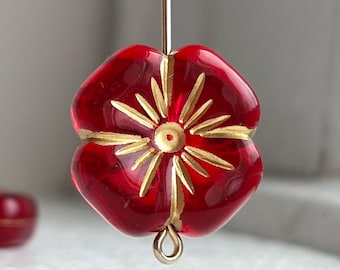 Red Gold Carved Acrylic Flower Beads 20x20mm (8)
