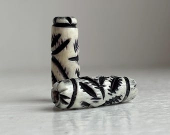 Contas tubulares vintage esculpidas em osso de búfalo, 25 mm (4)