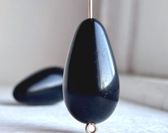 Vintage Jet Black Lucite Chubby Drop Beads Teardrops 29mm (4)