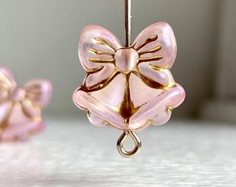 Milky Pink Gold Carved Acrylic Bow Bells Beads Shimmer 15mm (10)
