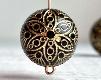 Black Gold Etched Round Acrylic Beads 18mm (10)