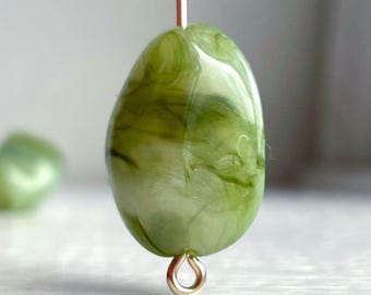 Vintage Lucite Marbled Jade Green Pinched Oval Beads 20mm (8)