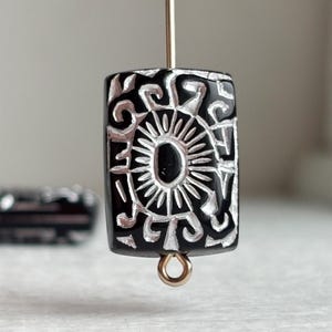 Black Silver Carved Acrylic Rectangle Inlay Beads 18mm (10)
