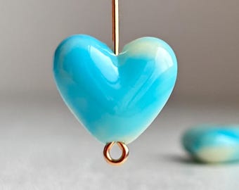 Blue Ivory Marbled Acrylic Heart Beads 17mm (10)