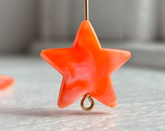 Orange White Marbled Acrylic Star Beads 21mm (12)