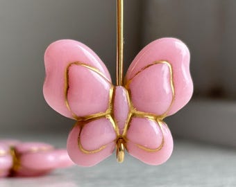 Milky Pink Gold Inlay Carved Acrylic Butterfly Beads 21mm (8)