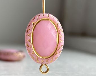 Milky Pink Gold Acrylic Oval Beads Carved Inlay 18mm (14)