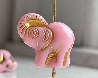Elephant Beads Milky PInk Gold Inlay Carved Acrylic 22mm (8)